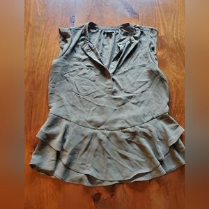 Mossimo MEDIUM Olive Green Chiffon Ruffle Layer Peplum Hem Blouse Shirt Top